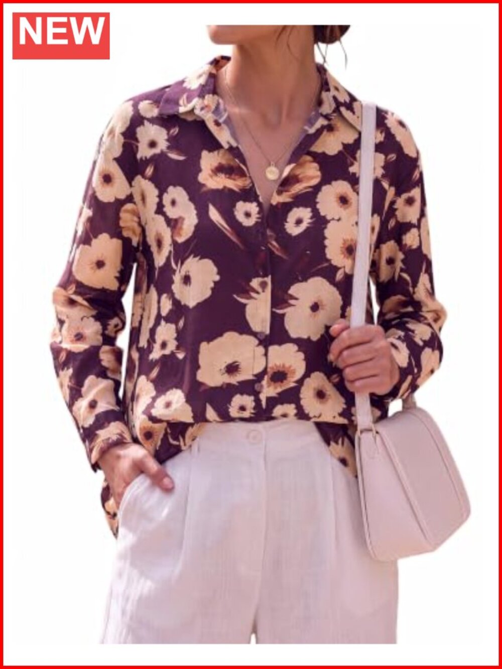 Womens Button Down Blouse Floral Polka Dot Long Sleeve V Neck Semi-Sheer